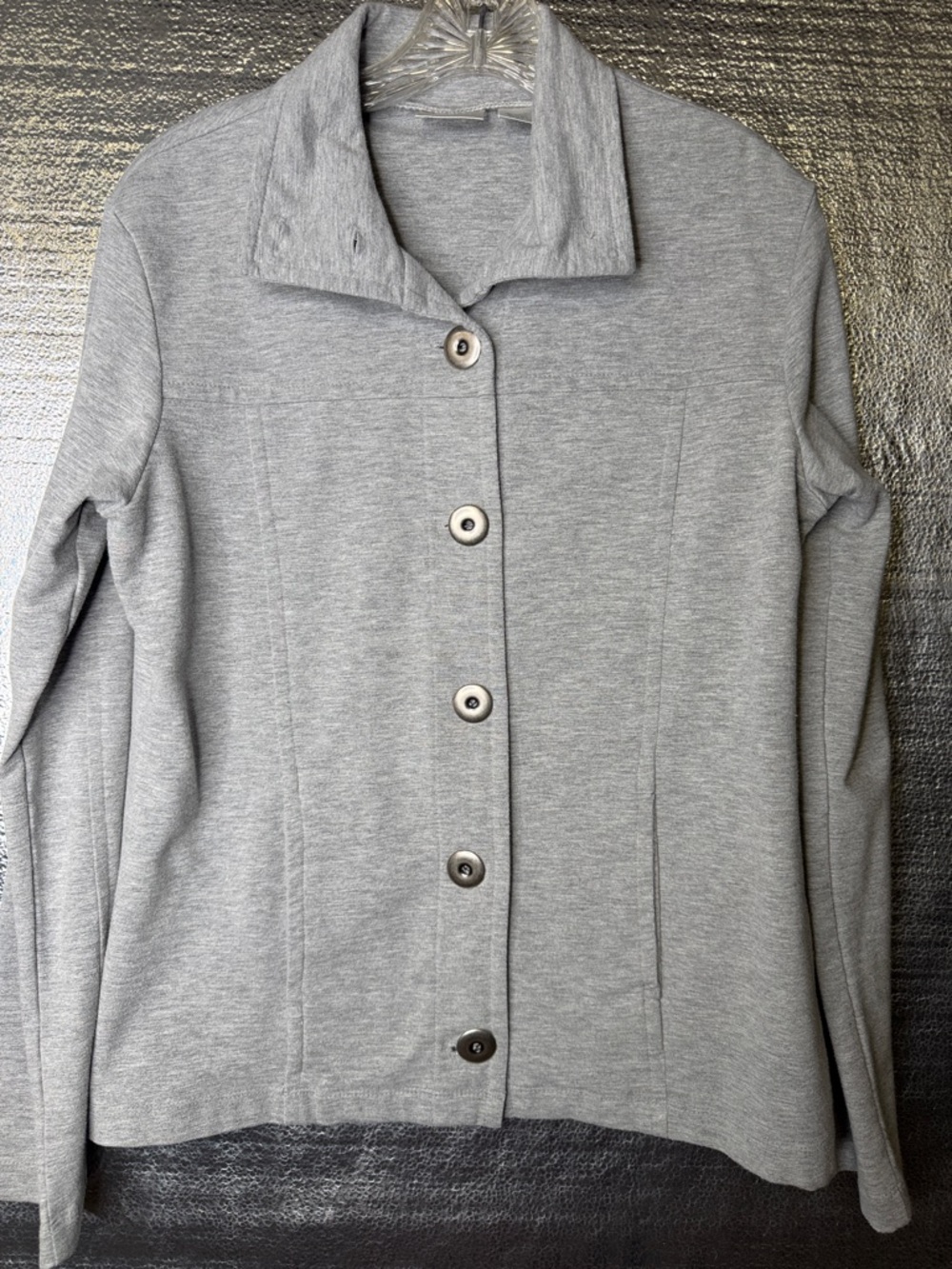 Women's Gray Button-Front Collared Knit Shirt Jacket